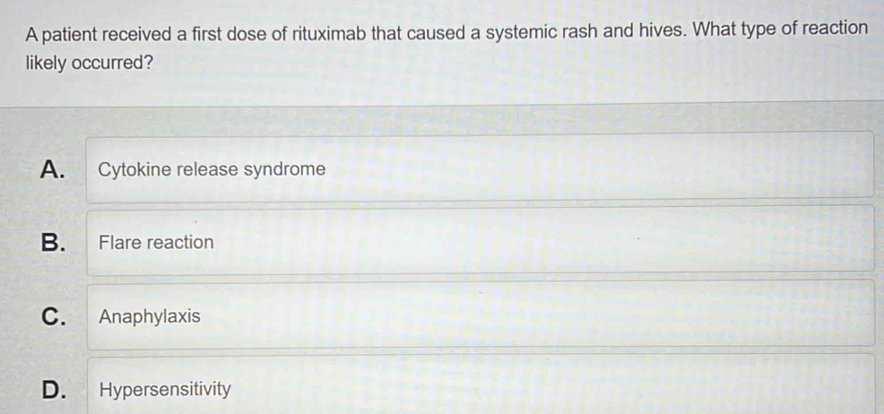 Solved: A patient received a first dose of rituximab that caused a ...