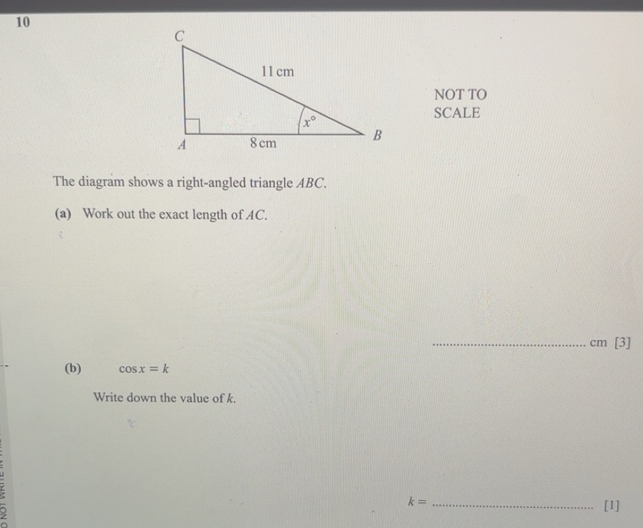 Gelöst:NOT TO SCALE The diagram shows a right-angled triangle ABC. (a ...