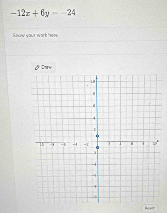 -12x+6y=-24
Show your work here 
Draw 
Reset