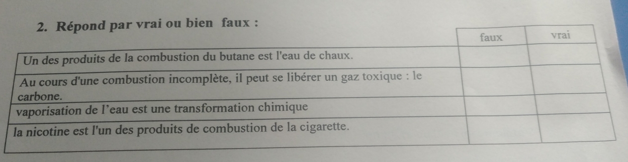 Répond par vrai ou bien faux :