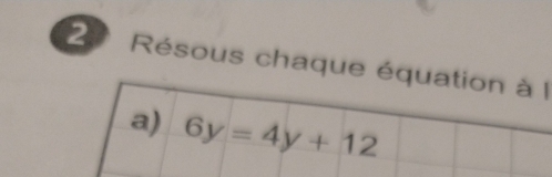 Résous chaque équation à l 
a) 6y=4y+12