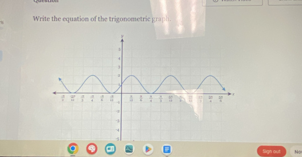 Write the equation of the trigonometric graph.
Sign out No