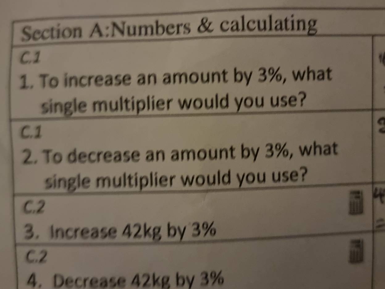 a 
a 
a 
4. Decrease 42kg by 3%