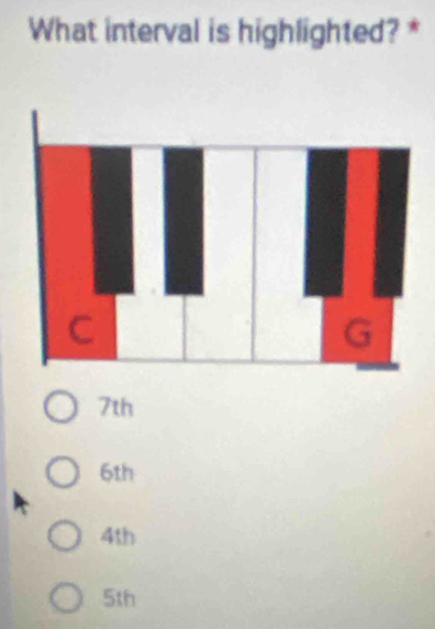 What interval is highlighted? *
7th
6th
4th
5th