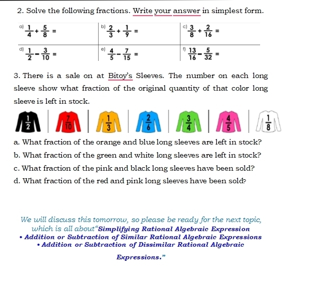 Solved: Solve the following fractions. Write your answer in simplest ...