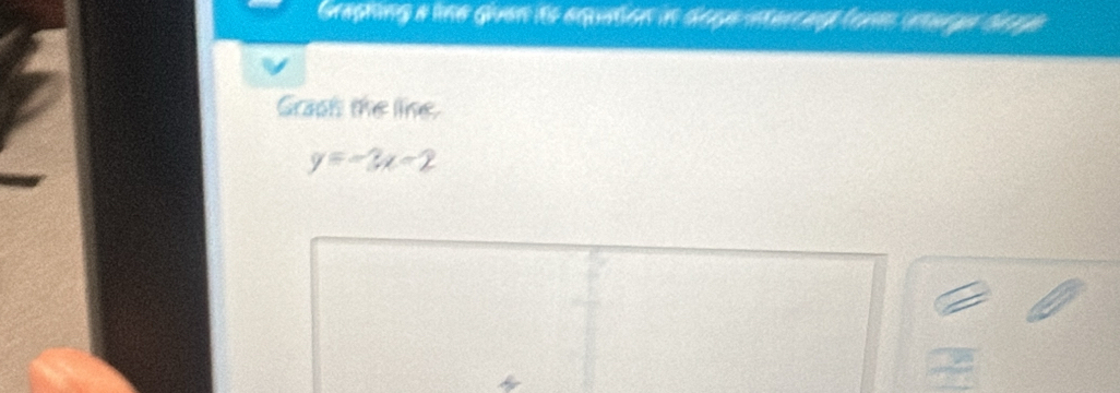 Graphing a line givan its equation in doge-intercegt tom interge dege 
Graph the line.
y=-3x-2