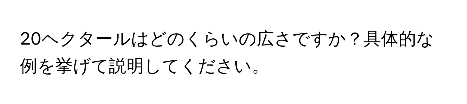 20ヘクタールはどのくらいの広さですか？具体的な例を挙げて説明してください。