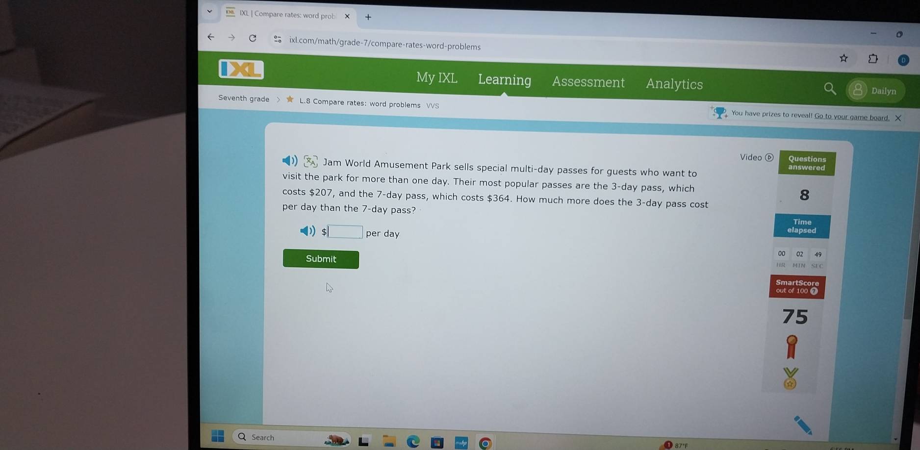 Solved: IXL | Compare rates: word prob ixl.com/math/grade-7/compare ...