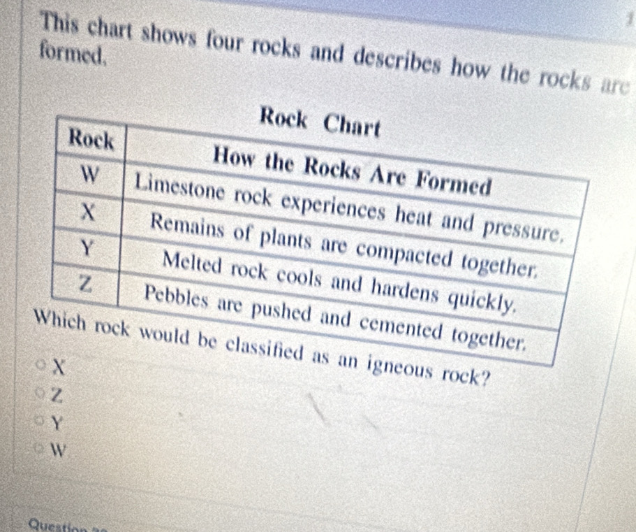 Solved: formed. This chart shows four rocks and describes how the rocks ...