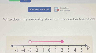 Bookwork code: 5B not allowed Calculator 
Write down the inequality shown on the number line below.
-5 -4 -3 -2 -1