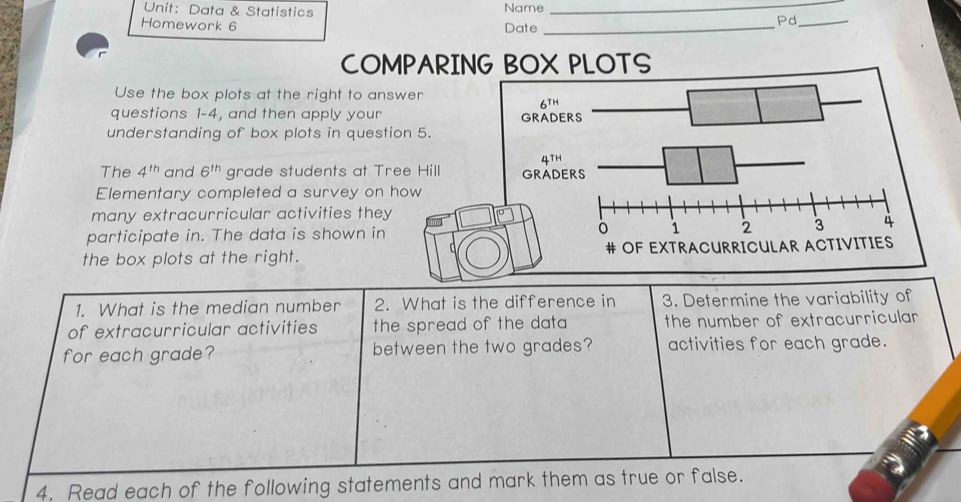 Solved: Data & Statistics Name_ Homework 6 Date_ Pd_ COMPARING BOX ...