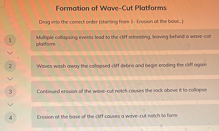 Solved: Formation of Wave-Cut Platforms Drag into the correct order ...