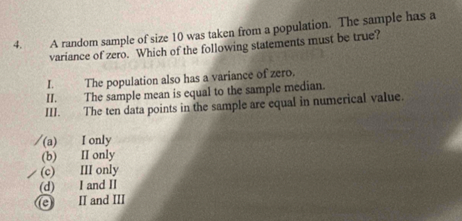Solved: A random sample of size 10 was taken from a population. The ...