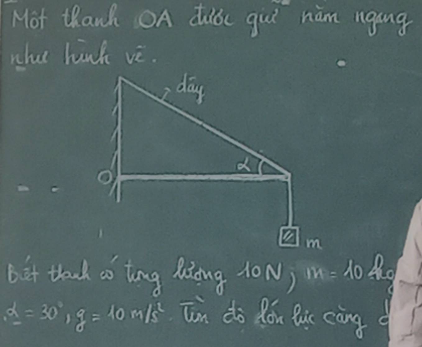 Not thanh OA duidc gui ham rgang 
rhae hink vè. 
bit thank ao tng Kioing t0N) m=40
Ao
a=30°, g=10m/s^2 Tn do Rou Rui coing C