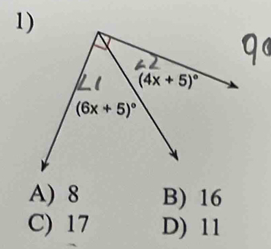 A) 8 B) 16
C) 17 D) 11