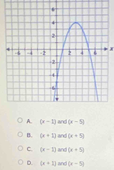 x
A. (x-1) and (x-5)
B. (x+1) and (x+5)
C. (x-1) and (x+5)
D. (x+1) and (x-5)