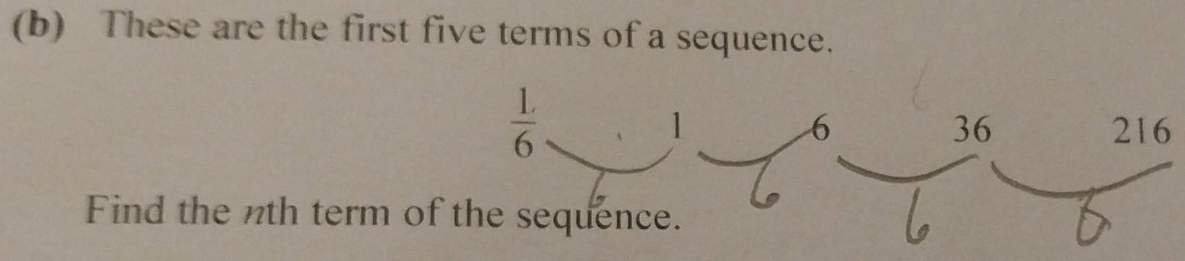 These are the first five terms of a sequence.
216
Find the nth term of