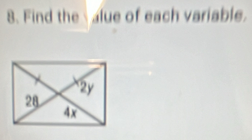 Find the lue of each variable.