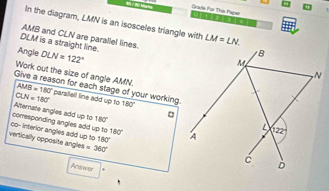 Solved: Grade For This Paper 65 / 80 Marks u 2 3 4 In the diagram, LMN ...