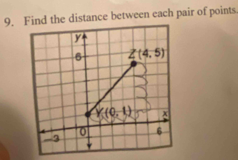 Find the distance between each pair of points.