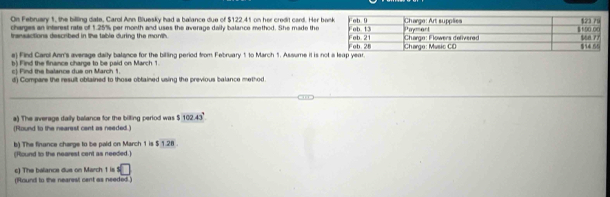 Solved: On February 1, the billling date, Carol Ann Bluesky had a ...