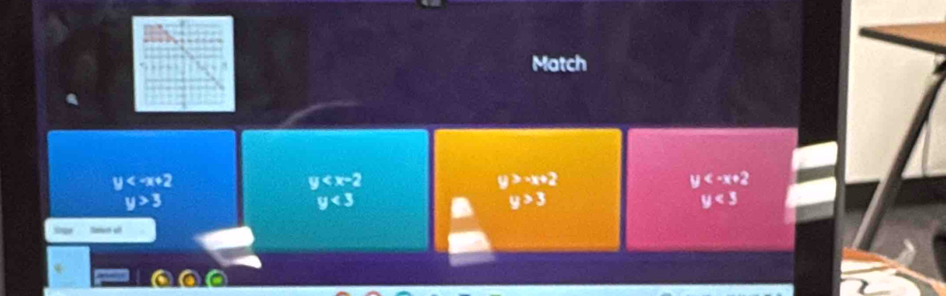 Match
y
y
y>-x+2
y
y>3
y<3</tex>
y>3
y<3</tex>
000