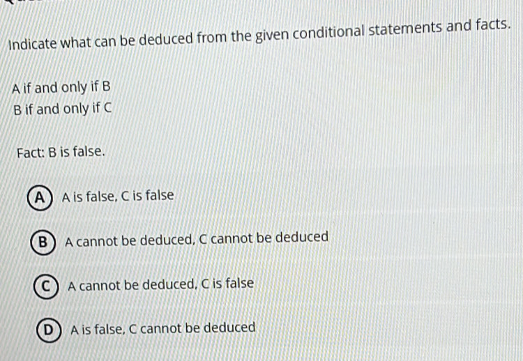 Solved: Indicate what can be deduced from the given conditional ...
