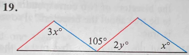 3x°
105° 2y°
x°