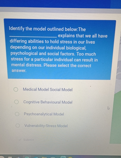 Solved: Identify the model outlined below:The _explains that we all ...