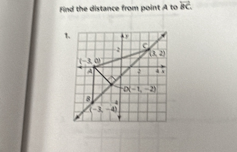 Find the distance from point A to vector BC.
1、