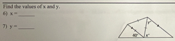 Find the values of x and y.
6) x= _
7) y= _