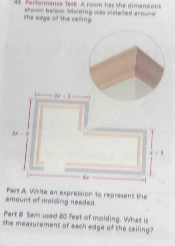 Solved: Performance Task A room has the dimensions shown below. Molding ...