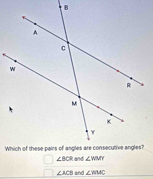 ∠ ACB and ∠ WMC