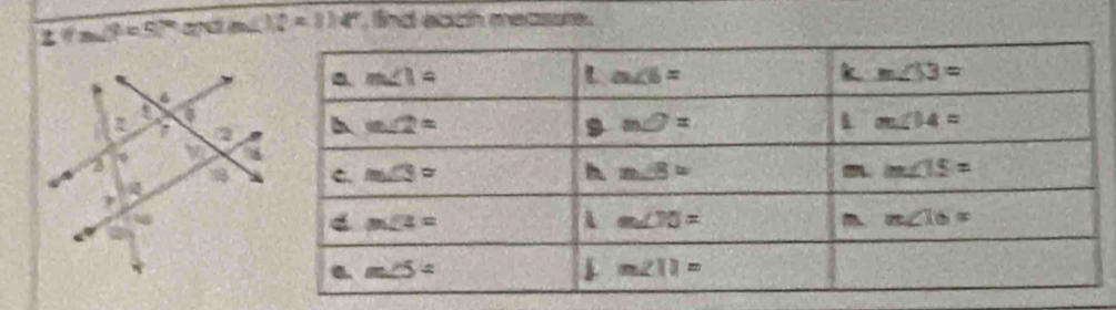 m∠ P=57° and m∠ 12=114° , find acch mecsure .