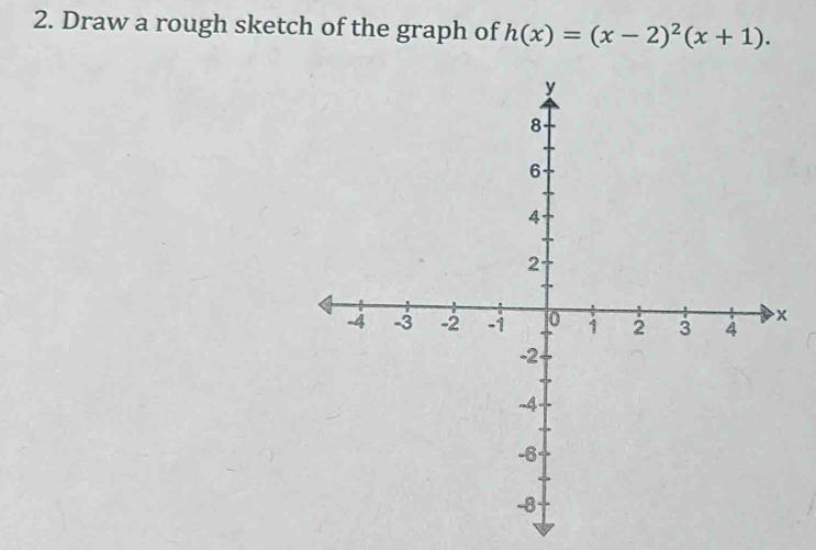 Draw a rough sketch of the graph of h(x)=(x-2)^2(x+1).