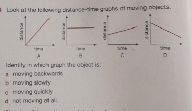 Solved: Look at the following distance--time graphs of moving objects ...