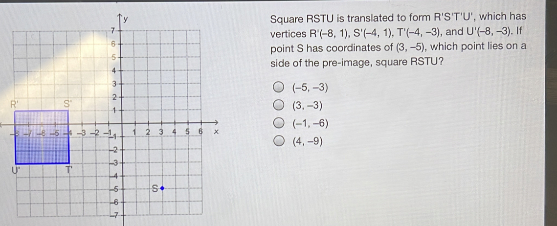 Solved: Square RSTU is translated to form R'S'T'U' , which has , and U ...