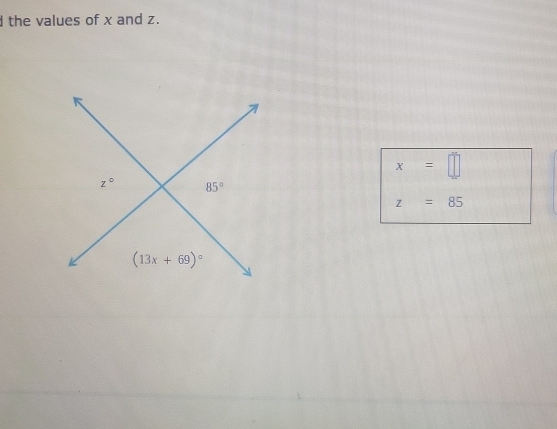 the values of x and z.
x=□
z=85