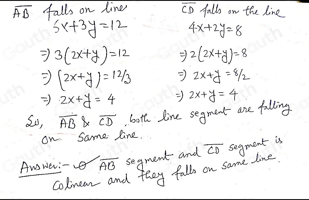 Solved: Segment AB falls on line 6x+3y=12. Segment CD falls on line 4x ...