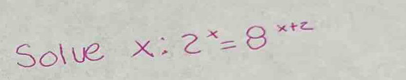 Solve X; 2^x=8^(x+2)