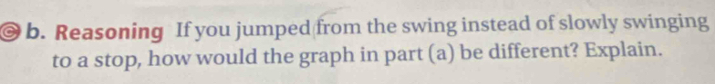 Reasoning If you jumped from the swing instead of slowly swinging 
to a stop, how would the graph in part (a) be different? Explain.