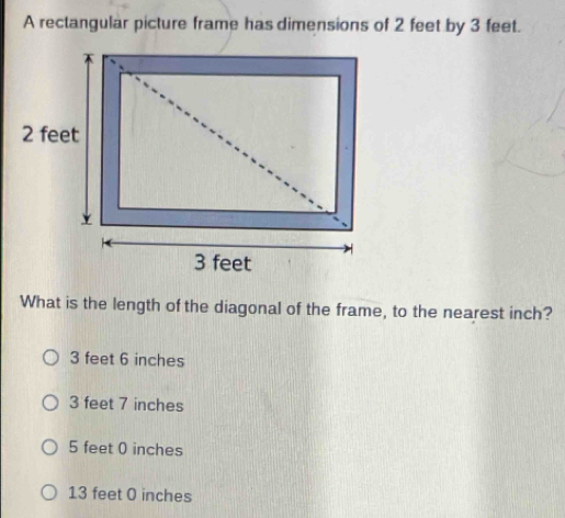 Solved: A rectangular picture frame has dimensions of 2 feet by 3 feet ...