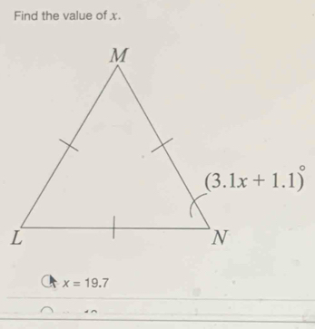 Find the value of x.
x=19.7