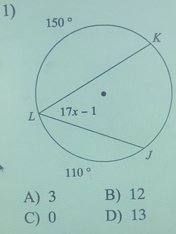 A) 3 B) 12
C) 0 D) 13