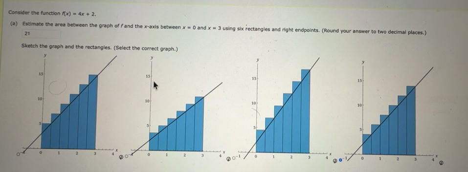 Solved: Consider the function f(x)=4x+2. (a) Estimate the area between ...