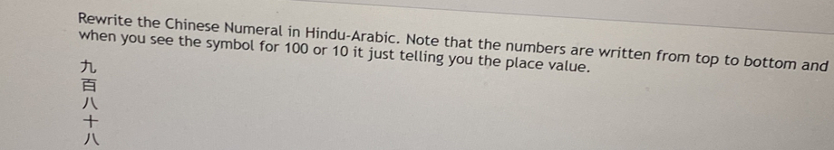 Solved: Rewrite the Chinese Numeral in Hindu-Arabic. Note that the ...