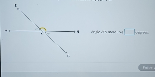 Angle ZXN measures degrees.
Enter