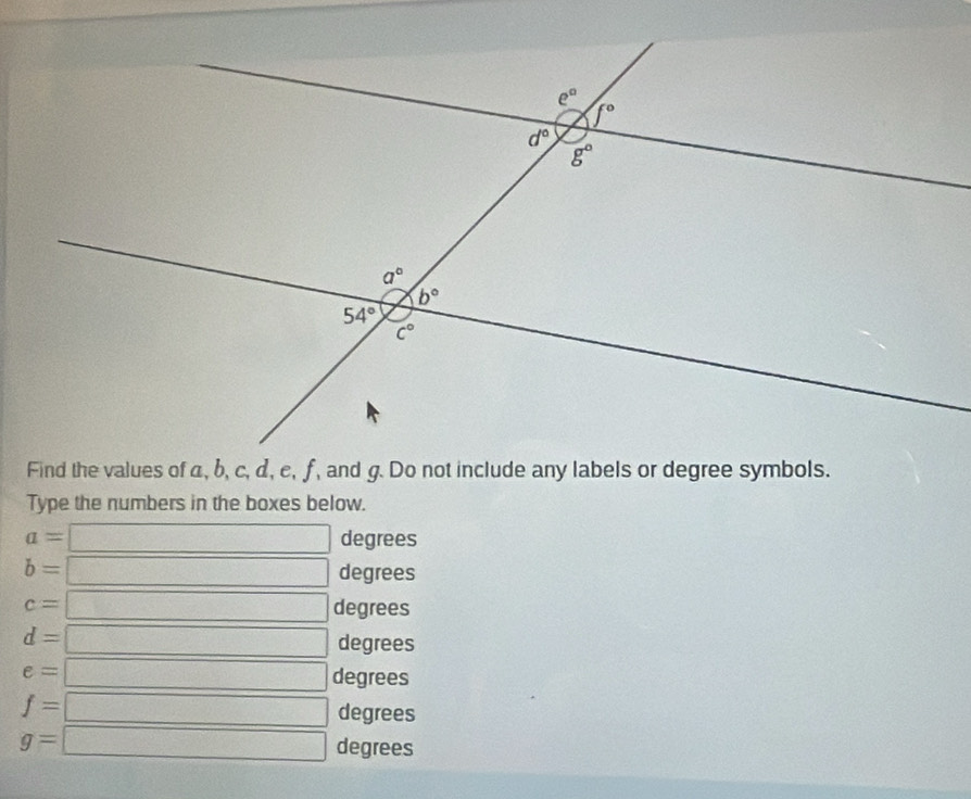 Find the values of a, b, c, α, ε, f, and g. Do not include any labels or degree symbols.
Type the numbers in the boxes below.
a=□ degrees
b= (1,-] sqrt(1)/2 degrees
c= BCH_ degrees
d= x_1+x_2= □ /□  
degrees
e= □ degrees
f= □ □ degrees
g= degrees
15,.8)