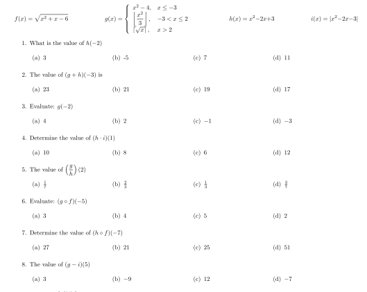 (a) 3 (b) -9 (c) 12 (d) -7