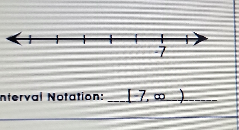 Interval Notation: _ [-7,∈fty )